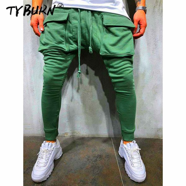 

tyburn 2019 мужские карманные тактические брюки-карго мужчины бегуны случайные мужские брюки хип-хоп ленты мужской армии брюки, Black