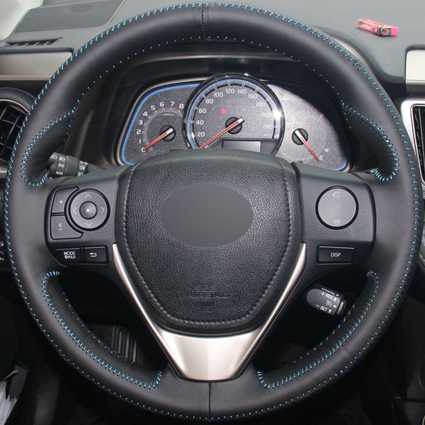 

black genuine leather diy car steering wheel cover for toyota rav4 2013-2016 toyota corolla 2014-2016 scion im 2016