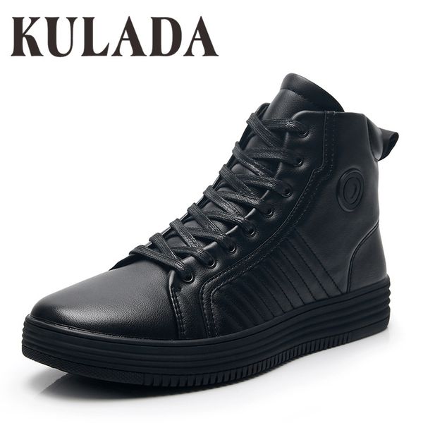 

kulada men ankle winter boots handmade outdoor working leather boots vintage style men waterproof shoes warm hombre, Black