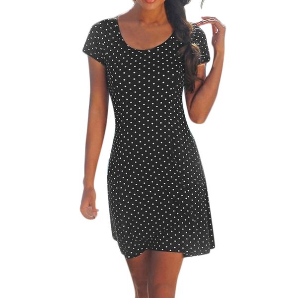 

fashion 2019 women's dresses casual bohemian short sleeve dot printed above knee dress party dress princess party wear vestidos, Black;gray