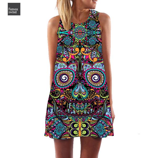 

2019 новое платье черепа женщины 3d печати рукавов летние платья мини boho платья партии пляжа вскользь линия платье dropship, Black;gray