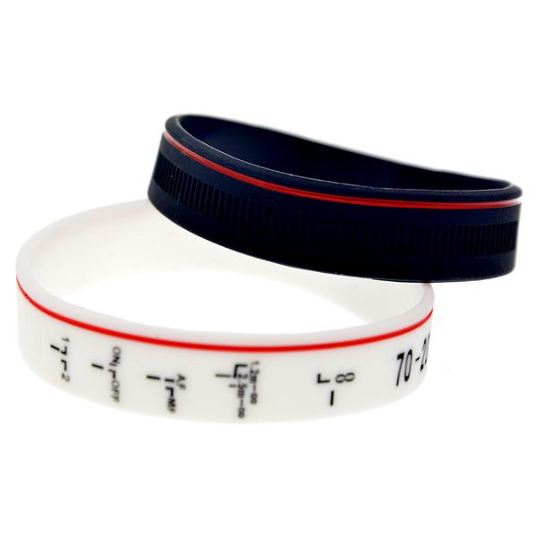 

obh 2pcs debossed focus the lens silicone bracelet, Black