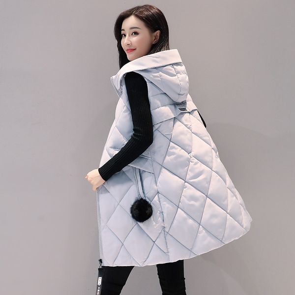 

2019 new brand winter women's jacket windproof warm long cotton waistcoat casual sleeveless hooded femme coat veste, Black;white
