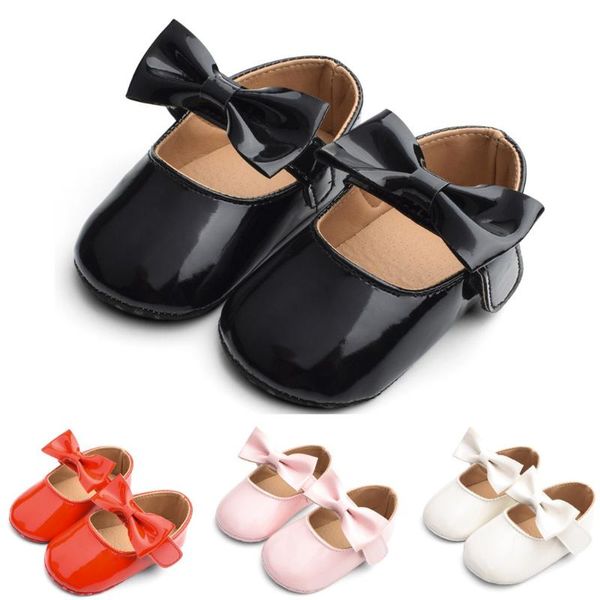

toddler kids baby girls patent leather cute bow firstwalk hook&loop casual shoes