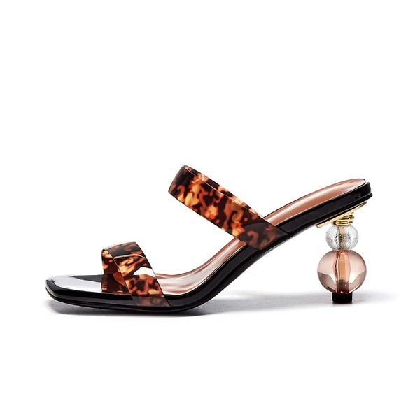 

2020 pvc summer sandals women clear square toe high heels shoes women transparent crystal round ball ladies shoes leopard grain, Black