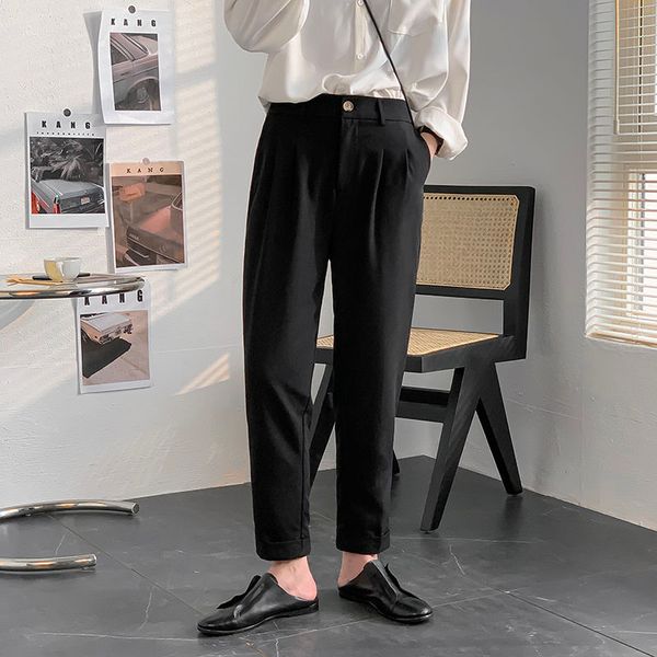 

men's suits & blazers 2021 slim fit casual pants fashion apricot straight business design cotton trousers silk formal black suit, White;black