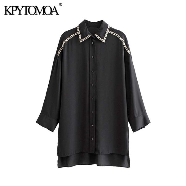 

vintage elegant office wear pearl beading irregular blouses women 2019 fashion lapel collar long sleeve shirts blusas chic, White