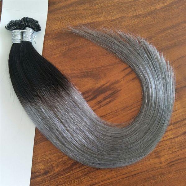 Punta a U di cheratina di alta qualità nell'estensione dei capelli 200g 200 estensioni dei capelli pre incollate Nero Grigio e Ombre T1B Colore grigio per opzione