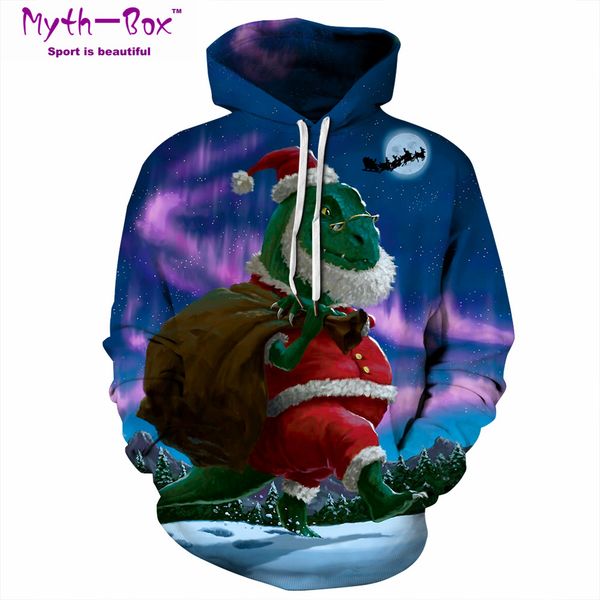 

women/men hooded sweaters sport hoodies santa dinosaur 3d print running sweatshirts loose gym fitness sportwear hip hop clothing, White;black