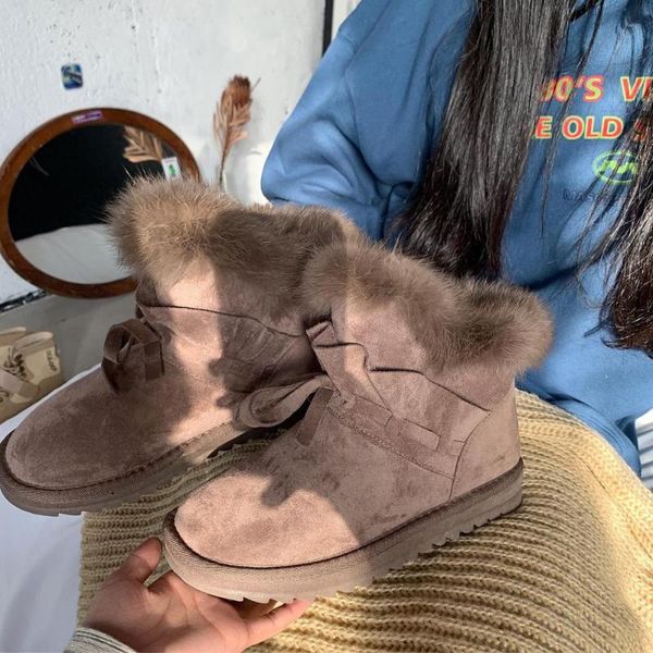 

boots women new 2019 lace up shoes woman winter shoes flat heel round toe low heels booties plush australia 2020 fur snow, Black