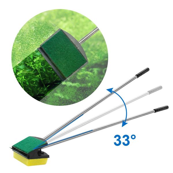 

aquarium fish tank cleaning tool double face sponge cleaning brush long steel handle aquarium glass brush other aquarium fish