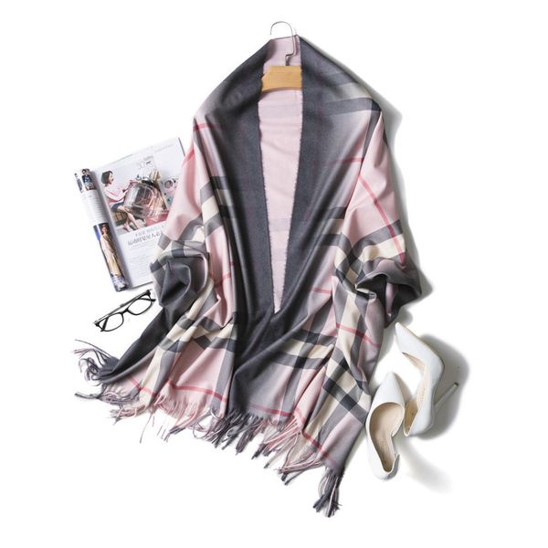 

East Gate Imitate Cashmere Gradual Change Lattice Scarf Thickening Keep Warm Long Fund Tassels Shawl