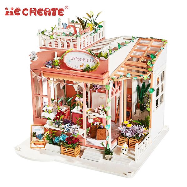 

iie создать кукольный домик миниатюрный цветочный магазин деревянный кукольный домик с мебелью светодиодный свет diy игрушки для детей подар