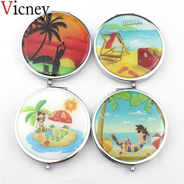

vicney 1pcs girls makeup mirror folding portable pocket make-up cute cartoon round mirror for women summer fashion style