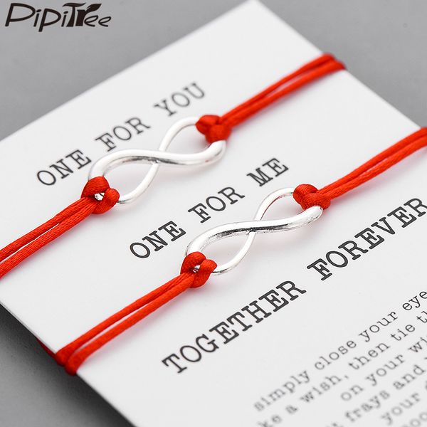 

pipitree 2pcs/set together forever love infinity bracelet for lovers red string couple bracelets women men's wish jewelry gift, Golden;silver
