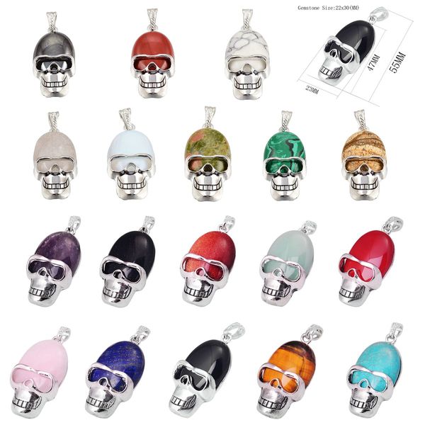 

skeleton pendant necklace fashion popular men's natural gemstone oval beads jewelry silver-plated fashion jewelry