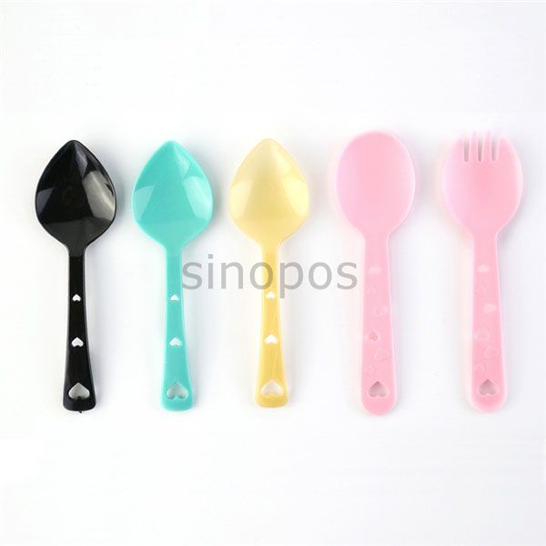 

50pcs plastic mousse scoop, disposable heart shape cake spoons, sweet / ice cream spoon,fruit fork,independent packing, sp01