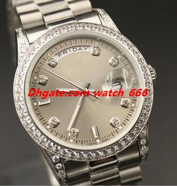 

New Version Fashion Men Wristwatch 40mm Gray Diamond Dial Bezel Silver Steel Bracelet Date Automatic Luxury Watch Wristwatch Free Shipping