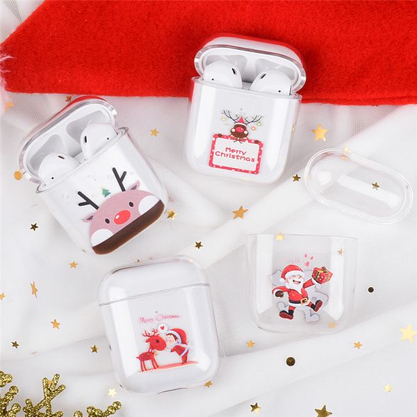 

рождество pattern прозрачная крышка для airpods 1 2 жесткого pc защитного чехла для apple bluetooth беспроводных наушников