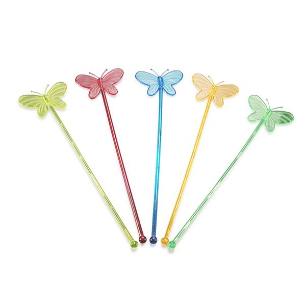 

kitchen bar barware tools 22cm butterfly transparent color ps plastic disposable cocktail picks stick stirring 150pc/lot