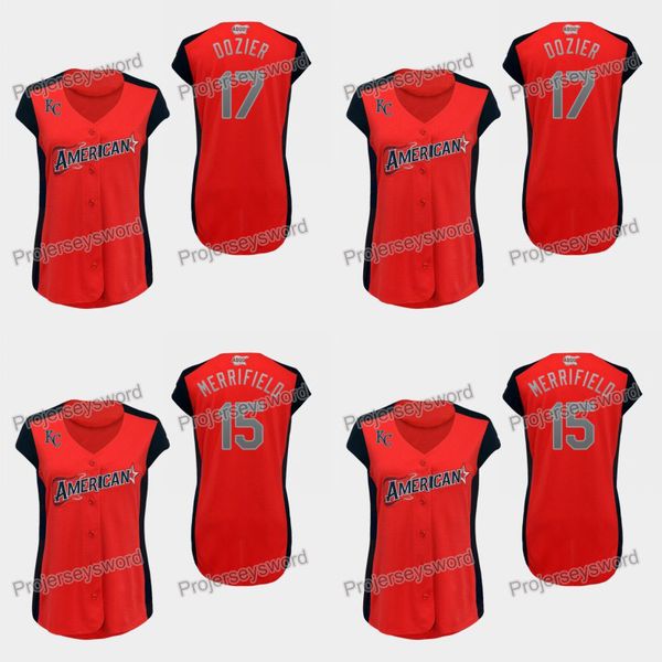 

Womens Kansas City Whit Merrifield American League Royals Jersey 15 Whit Merrifield 17 Hunter Dozier 100%Stitched Allstar Baseball Jerseys