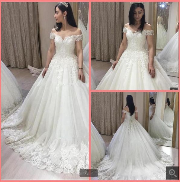 

vestidos de festa beaded lace tulle ball gown wedding dress 2020 off shoulder plus size puffy bridal gowns vestido de novia wedding gowns, White
