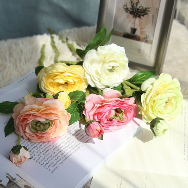 

8pcs/lot 2heads artificial ranunculus asiaticus rose fake flowers silk flores artificiales for wedding party decoration