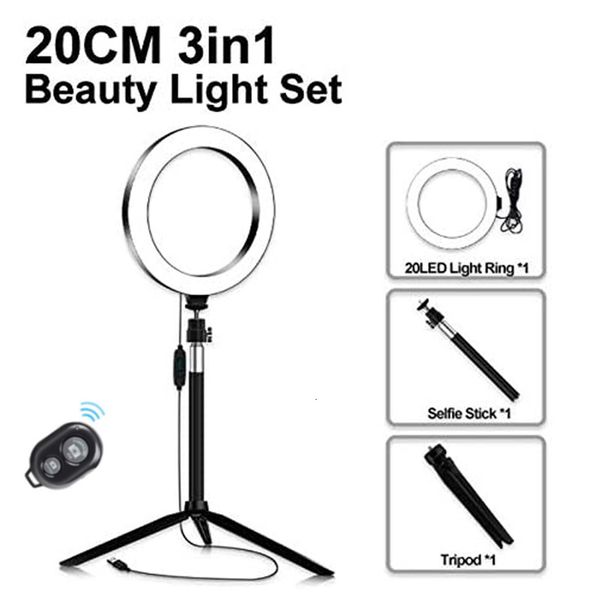 

bluetooth 8inch ring light with shutter led selfie makeup ring lamp with tripod usb plug for selfie & live stream youtube video