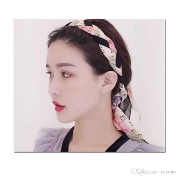 New Silk Cross Braided Headband Scarf For Women Floral Organza