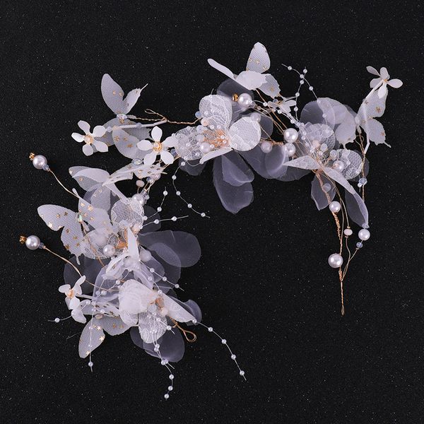 

wedding romantic bohemian white lace flower headband gold foil butterfly hairband bride bridal vintage hair accessories