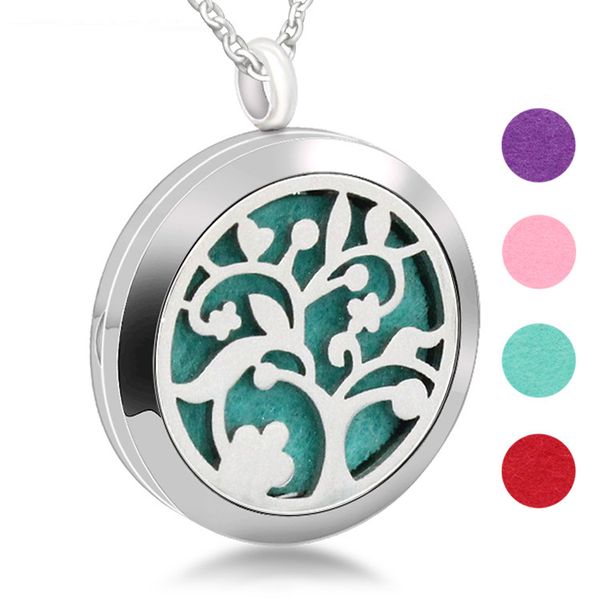 

explosion life tree perfume essential oil necklace 316l stainless steel hollow aroma pendant, Silver