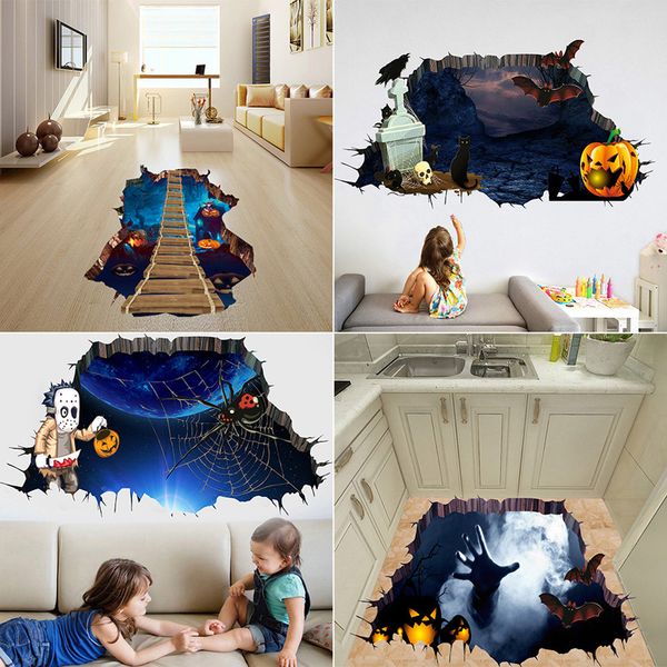

3d decorative wall sticker halloween theme series haunted house pumpkin horror wall stickers home living room bedroom decoration sticker 06