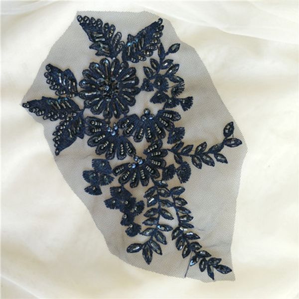 

french flower lace appliques and pearls wedding dress diy materials costume accessories th03, Black;red