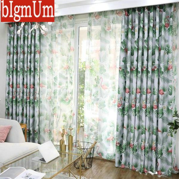 

flamingo printed blackout curtains for living room floral leaves shading rate 90% sunlight block drapes green blue rideaux tende