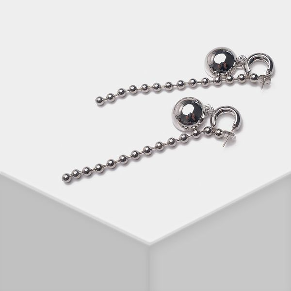 

amorita boutique specular ball mix with long chain drop earrings, Silver