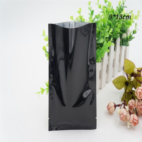 9 * 13 cm Siyah Mylar Plastik Açık Üst Vakum Paketleme Çantaları Alüminyum Folyo Isı Mühür Vana Paketi Çanta Güç Çay Ambalaj Torbaları 100 adet