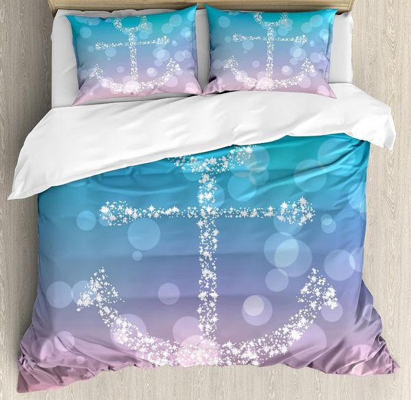 

anchor duvet cover set starry fairy anchor with bubbles on abstract blurry scenery marine artprint bedding set pink blue