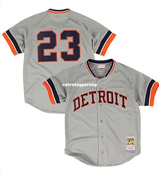 

gray mitchell & ness detroit #23 kirk gibson batting practice mesh jersey throwbacks mens stitched baseball jerseys, Black;blue