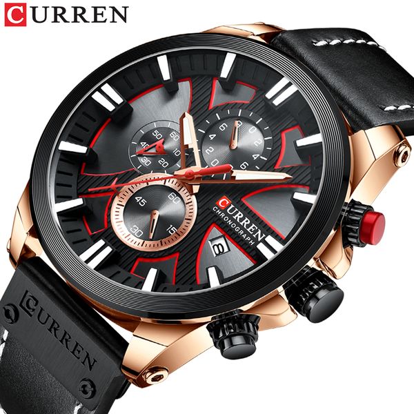 

2019 curren watch chronograph sport mens watches men quartz clock leather male wristwatch relogio masculino fashion gift men, Slivery;brown