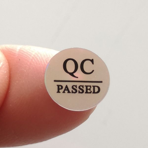 

2000pcs/set 10mm hologram shining qc passed self-adhesive durable pet label sticker for quality control, item no. gu13