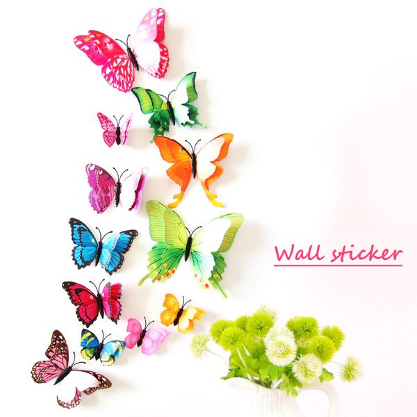 

12pcs/lot butterfly wall stickers pvc 3d diy home decor poster for kitchen bathroom fridge adhesive to wall decals decoration