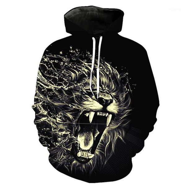 

wholesale- fall fashion men's hoodie lion print 3d pullover sportwear us size1, Black