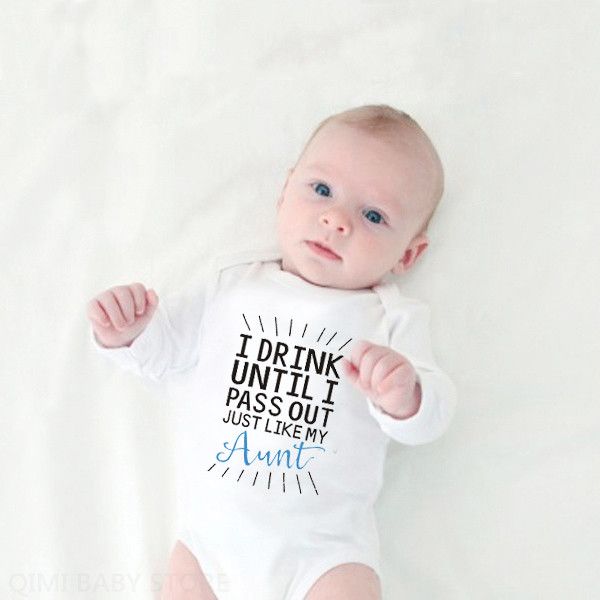 

Newborn Boy Girl Long Sleeve Bodysuit Letter I Drink Until I Pass Out Just Like My Aunt Cotton Autumn Infant Romper Baby Clothes