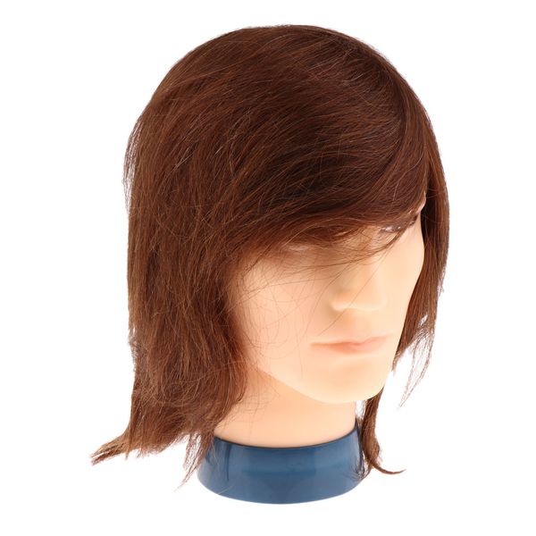 

brown cosmetology male mannequin head with human hair for barber shops styling cutting practicing, White