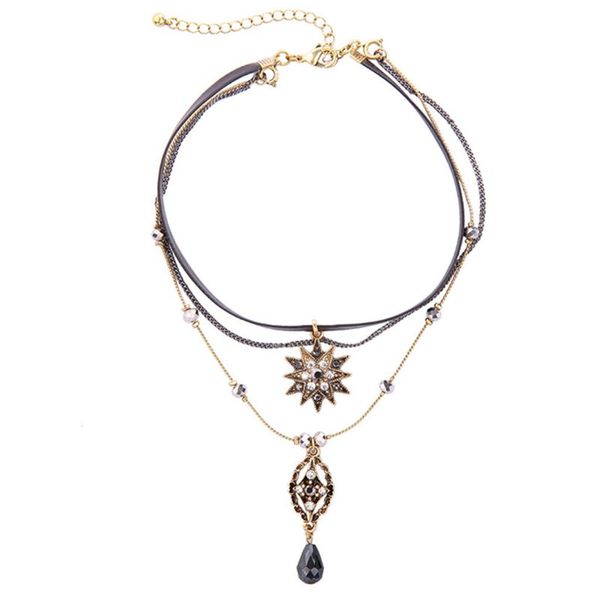

multilayer necklace, vintage star choker chain leather pendant layer for women jewelry, Silver