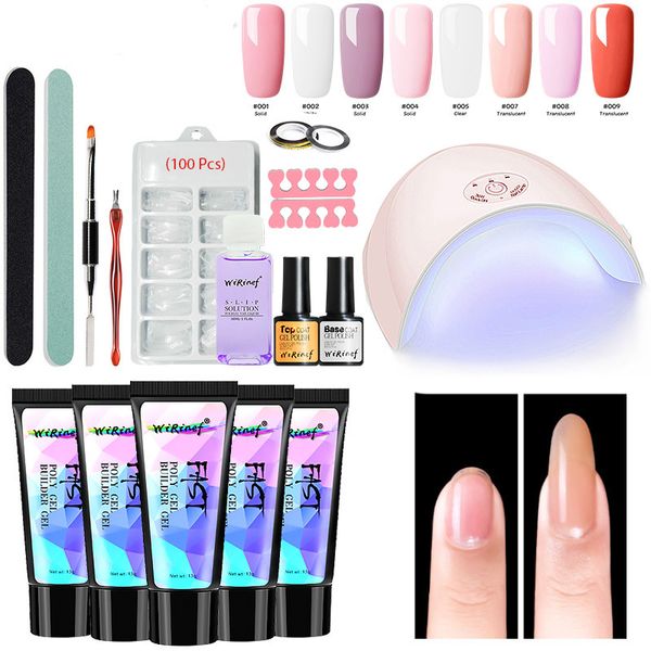 

wirinef jelly kit 36w uv nail lamp fast builder gel nail art set extension glue kit brush tools, Red;pink