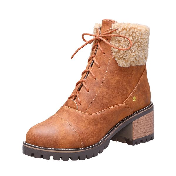 

outdoor boots women cross-tied flanging keep warm winter pure color high boots female fashion comfort warm snow shoe botas mujer, Black