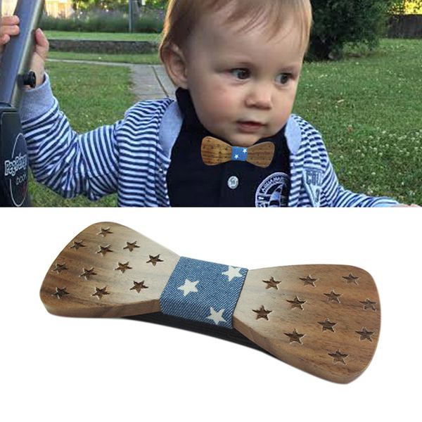 

children kids wood bow tie carving stars butterfly wooden bowtie wedding party accessories hd88, Red;brown