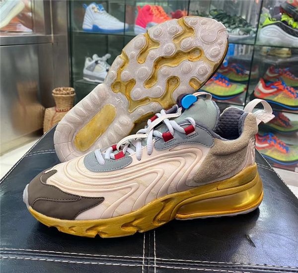 

2020 new authentic travis scott x shoe 270 react light cream dark hazel mica starfish running sneakers authentic shoes us5.5-12