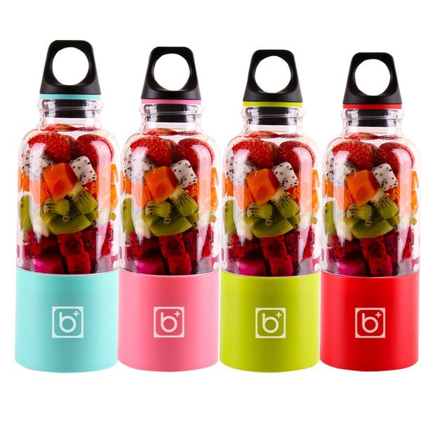 Tragbarer Mixer, 500 ml, 4 Klingen, tragbarer Mixer, Entsafter, Mini-persönlicher Obst- und Gemüse-Elektrischer Obstextraktor, USB wiederaufladbar